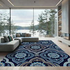 Midnight Blue Ornamental Floral Medallion Rug