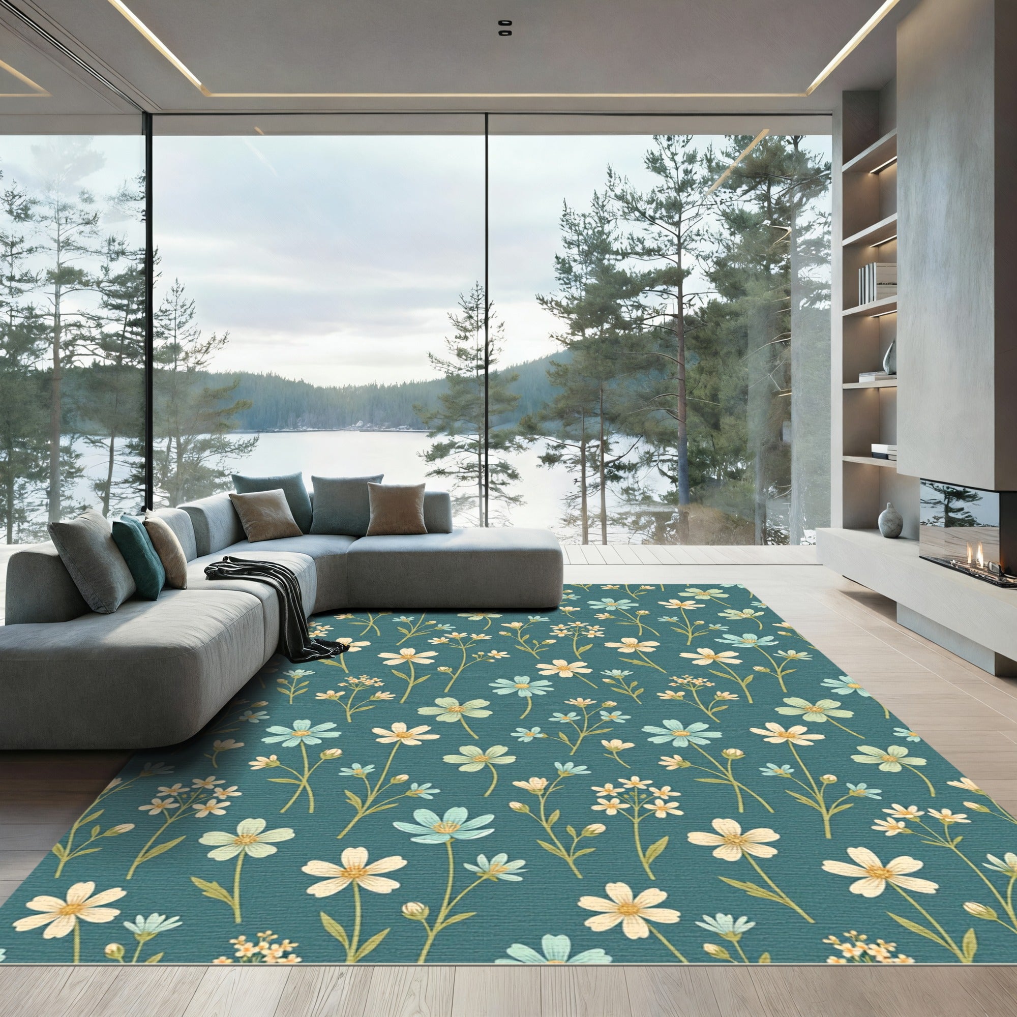 Floral Meadow Blue Cream Rug