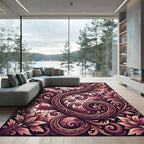 Intricate Burgundy Floral Swirl Scroll Rug