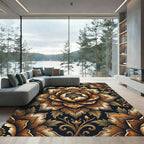 Ornate Golden Floral Damask Art Rug
