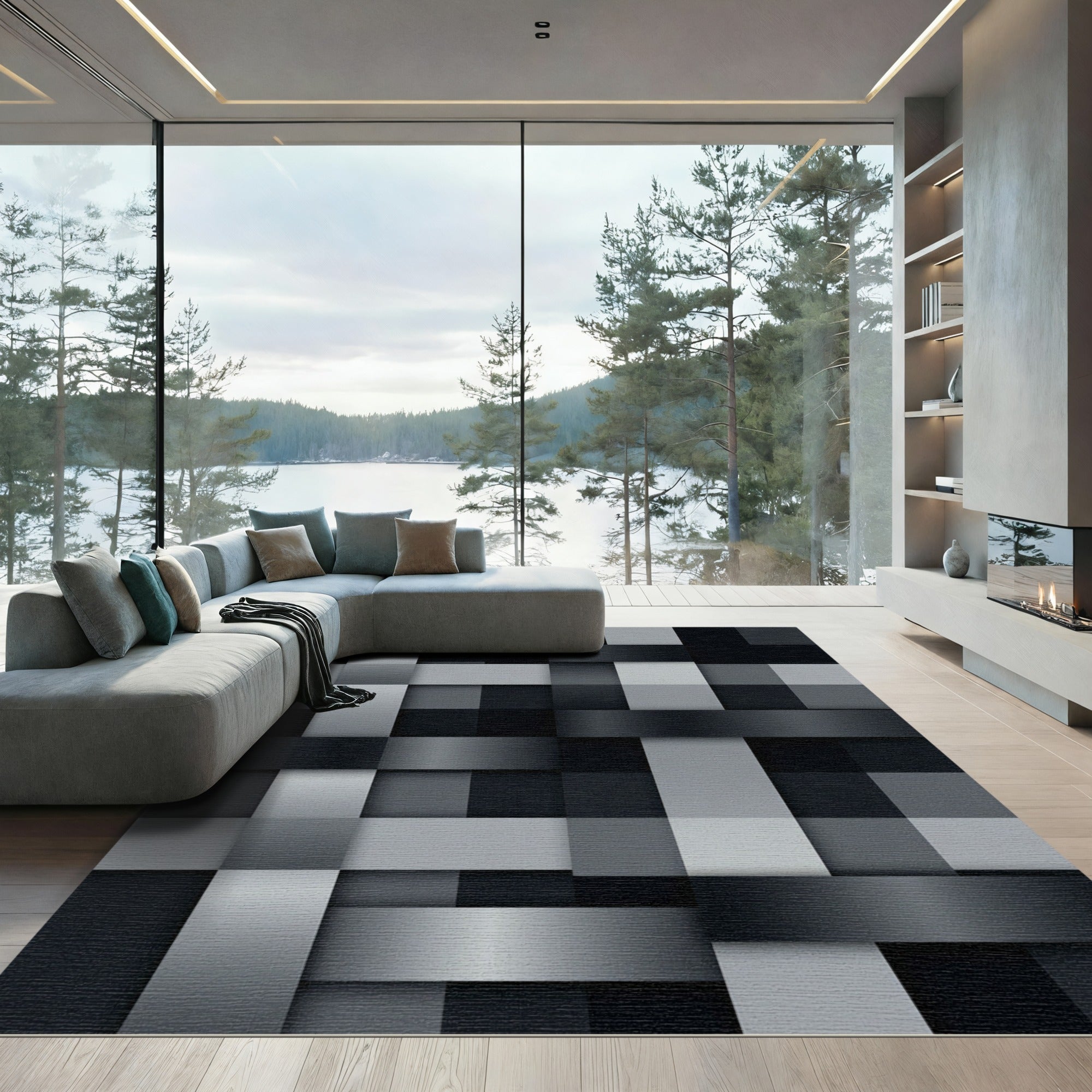 Monochrome Cubes Abstract Weave Rug