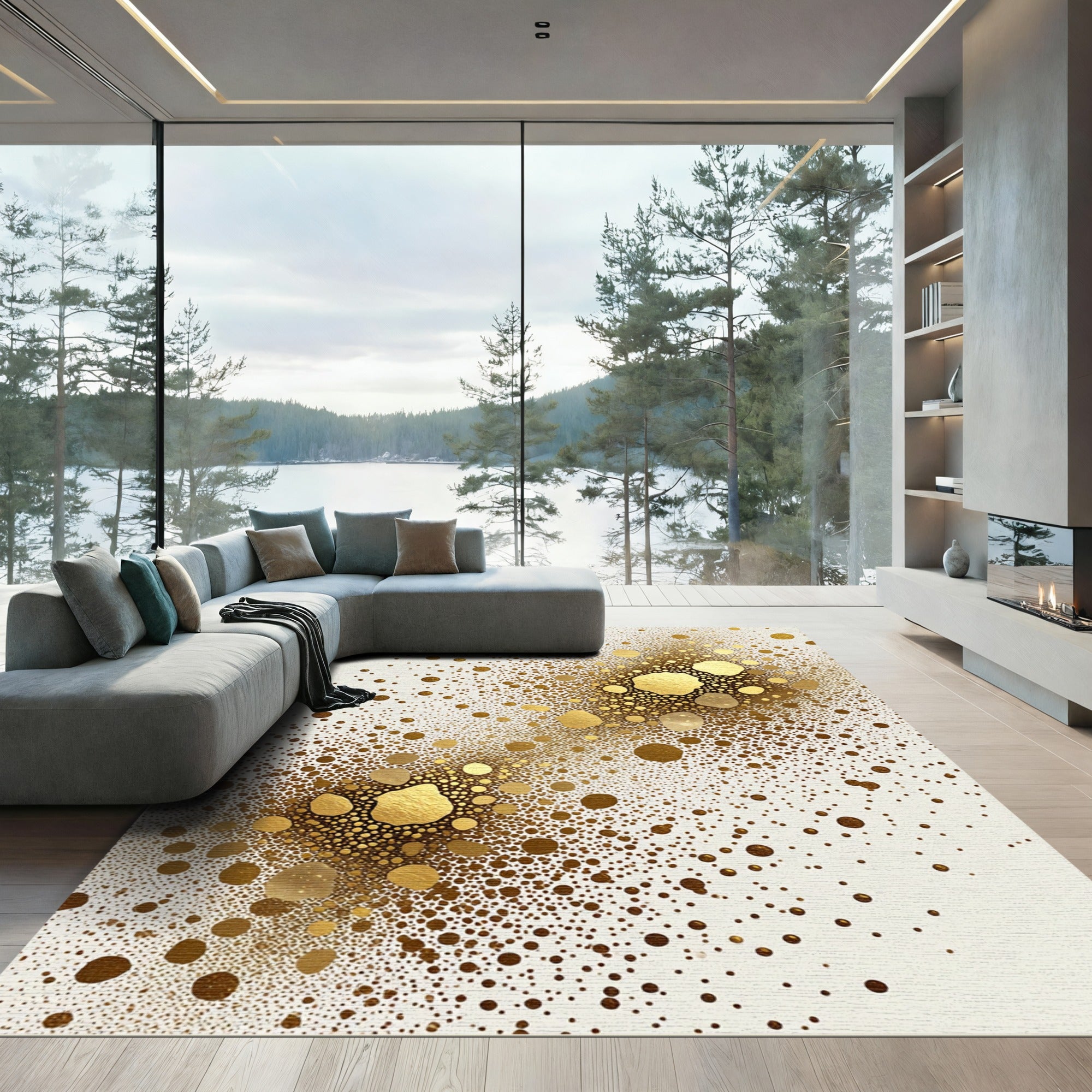 Golden Speckled Irregular Shape Composition Rug