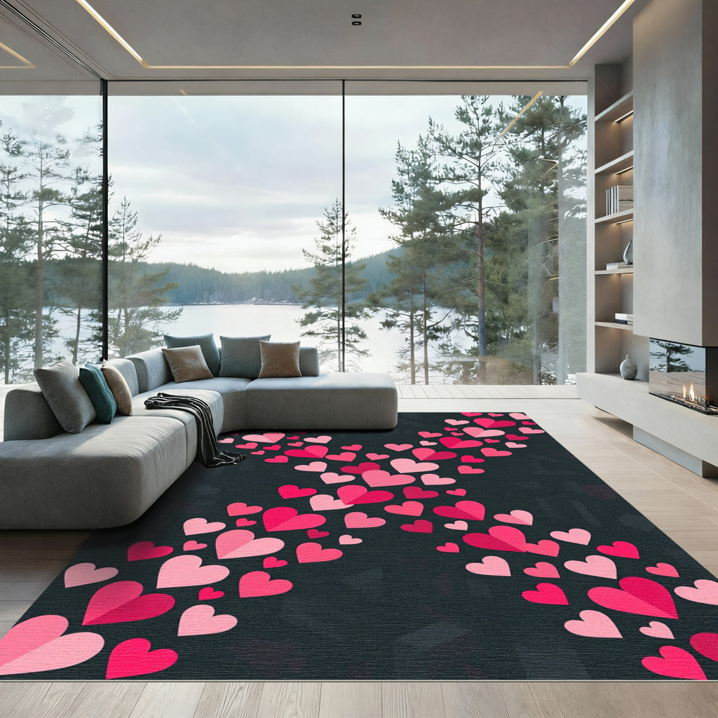 Pink Hearts Scattered Cascade Rug