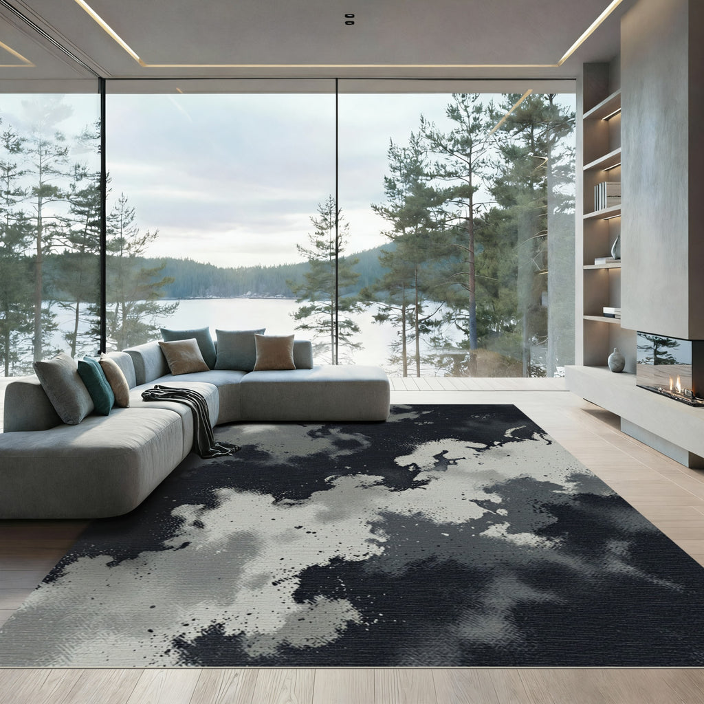 Atmospheric Charcoal and Slate Abstract Cloud Rug