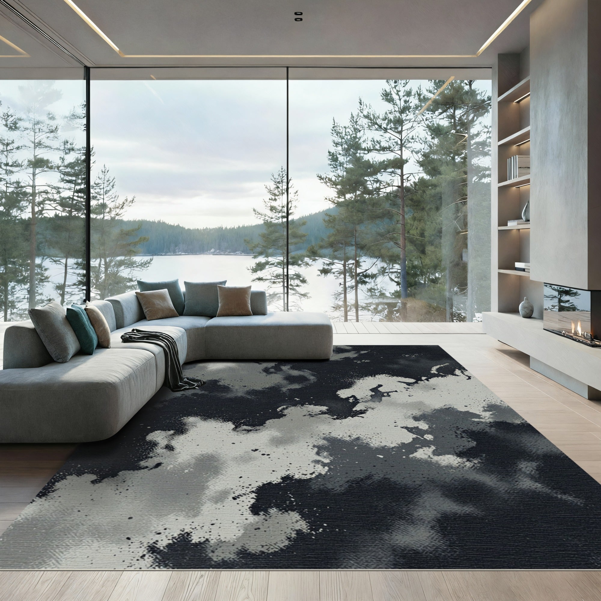Atmospheric Charcoal and Slate Abstract Cloud Rug