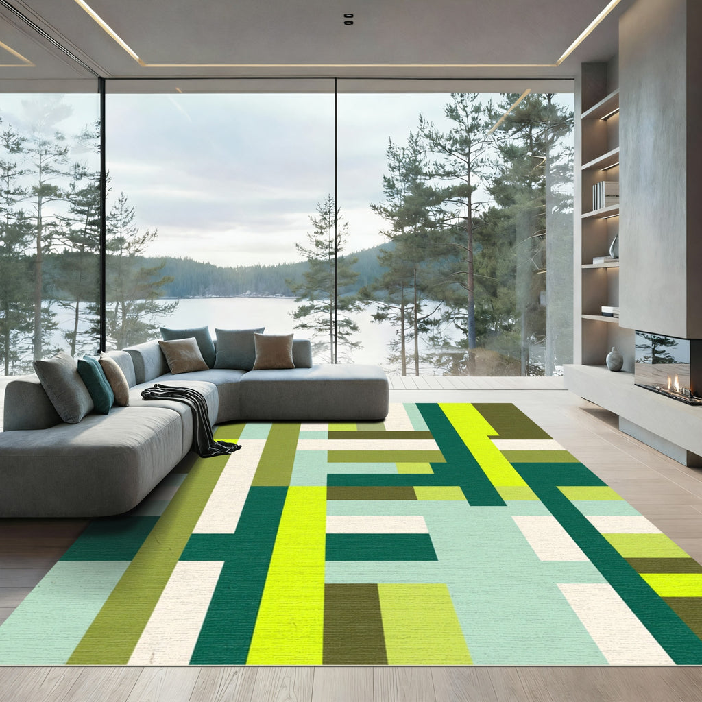 Modern Abstract Geometric Lime Green Rug