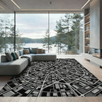 Modern Gray Urban Cityscape Grid Rug