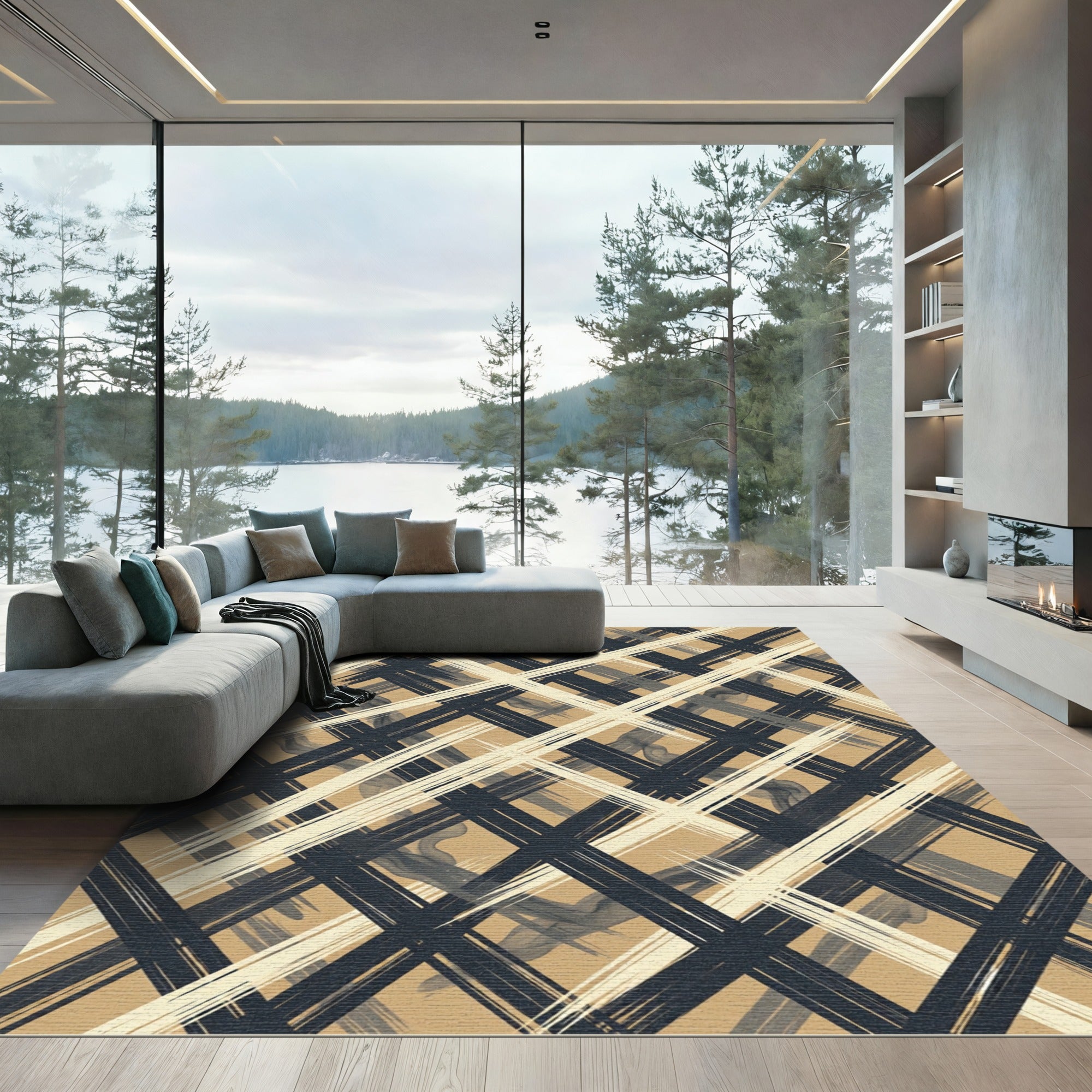 Brown Black Cream Abstract Stripe Rug