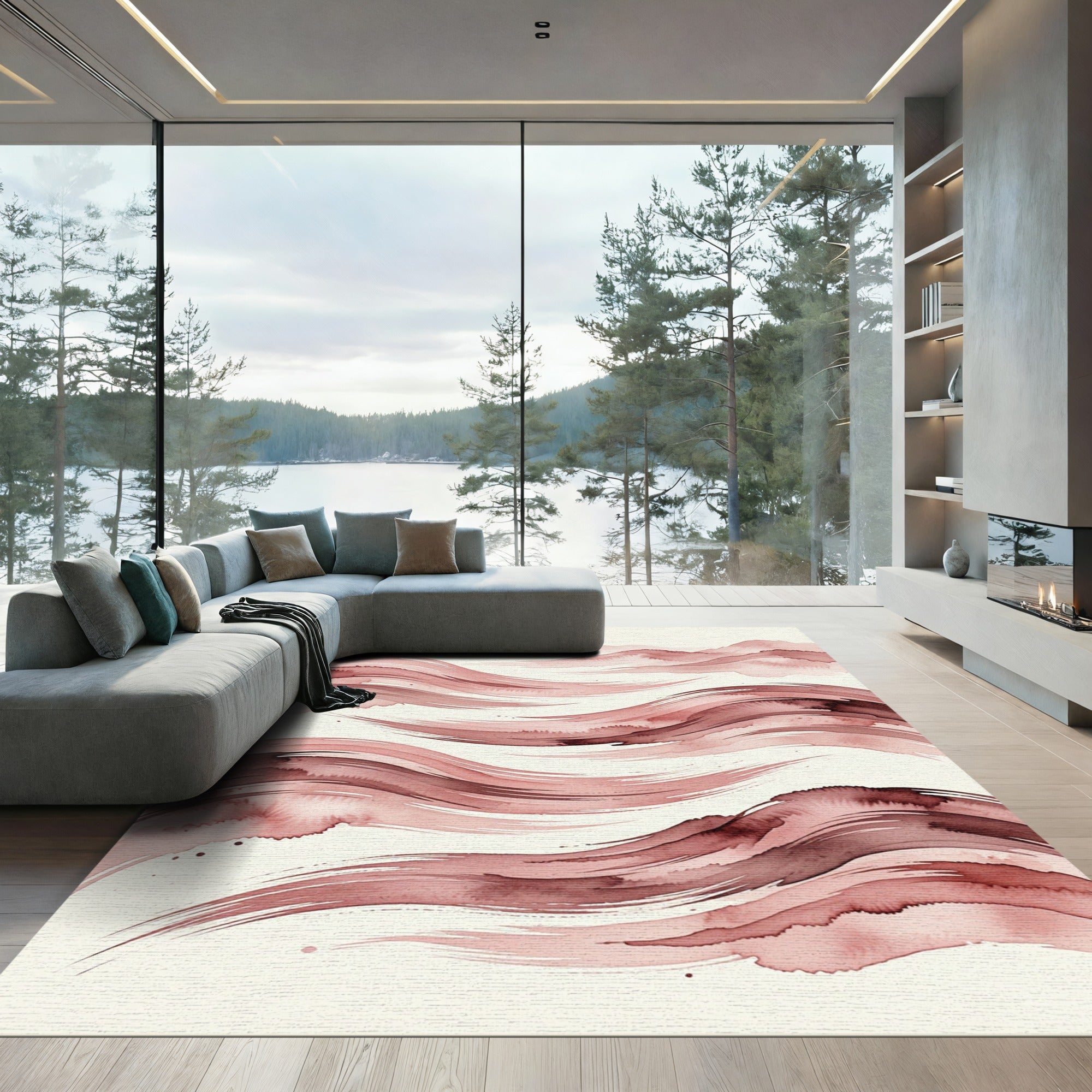 Reddish Pink Watercolor Swirls Rug