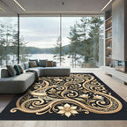 Ornate Gold Floral Scroll Lace Rug