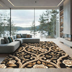 Cream Rose Thistle Scrollwork Pattern Rug