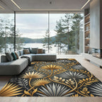 Opulent Gold Silver Palm Leaf Art Nouveau Rug