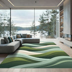 Sage Green Abstract Layered Wave Rug