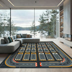 Colorful Geometric Racing Track Grid Rug