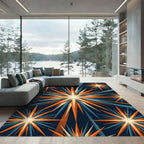 Mid Century Blue Orange Starburst Rug
