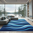 Deep Blue Ocean Wave Curves Rug