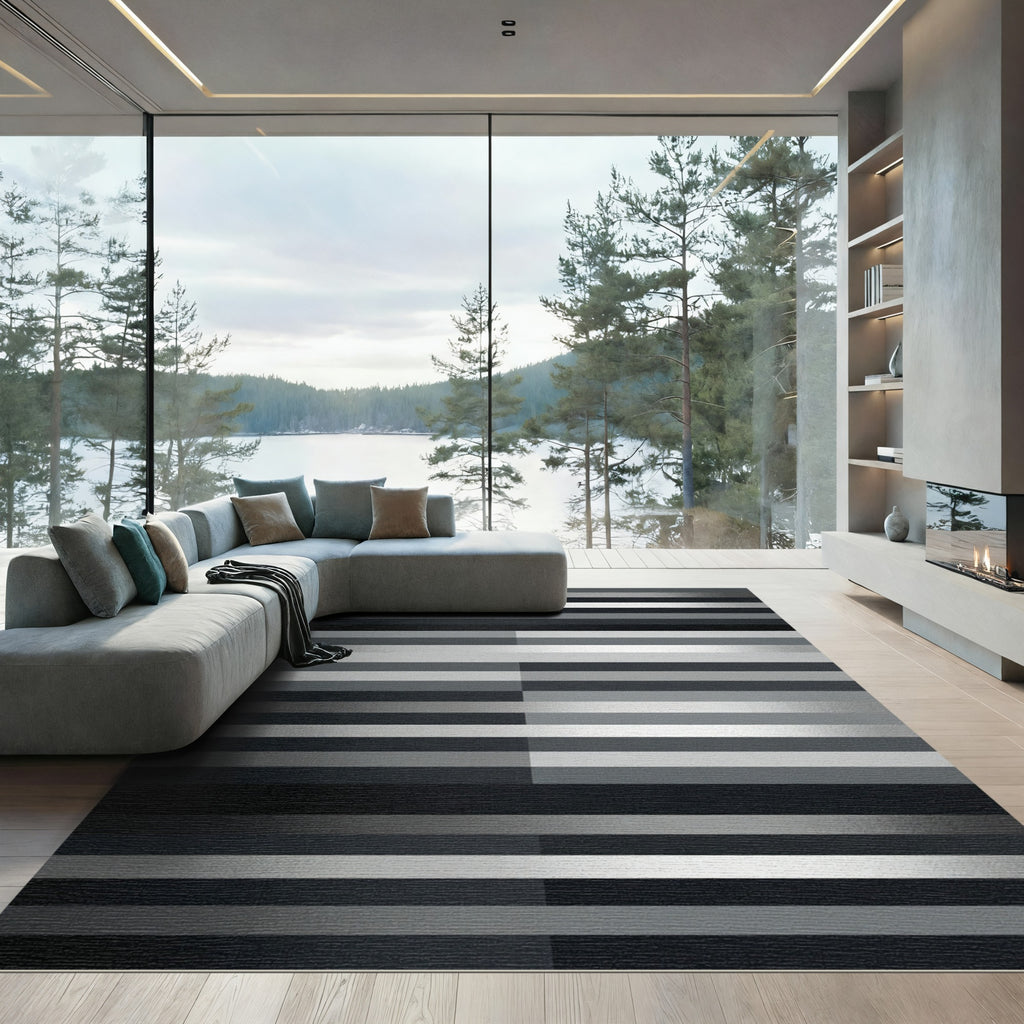 Monochrome Horizontal Stripe Composition Rug