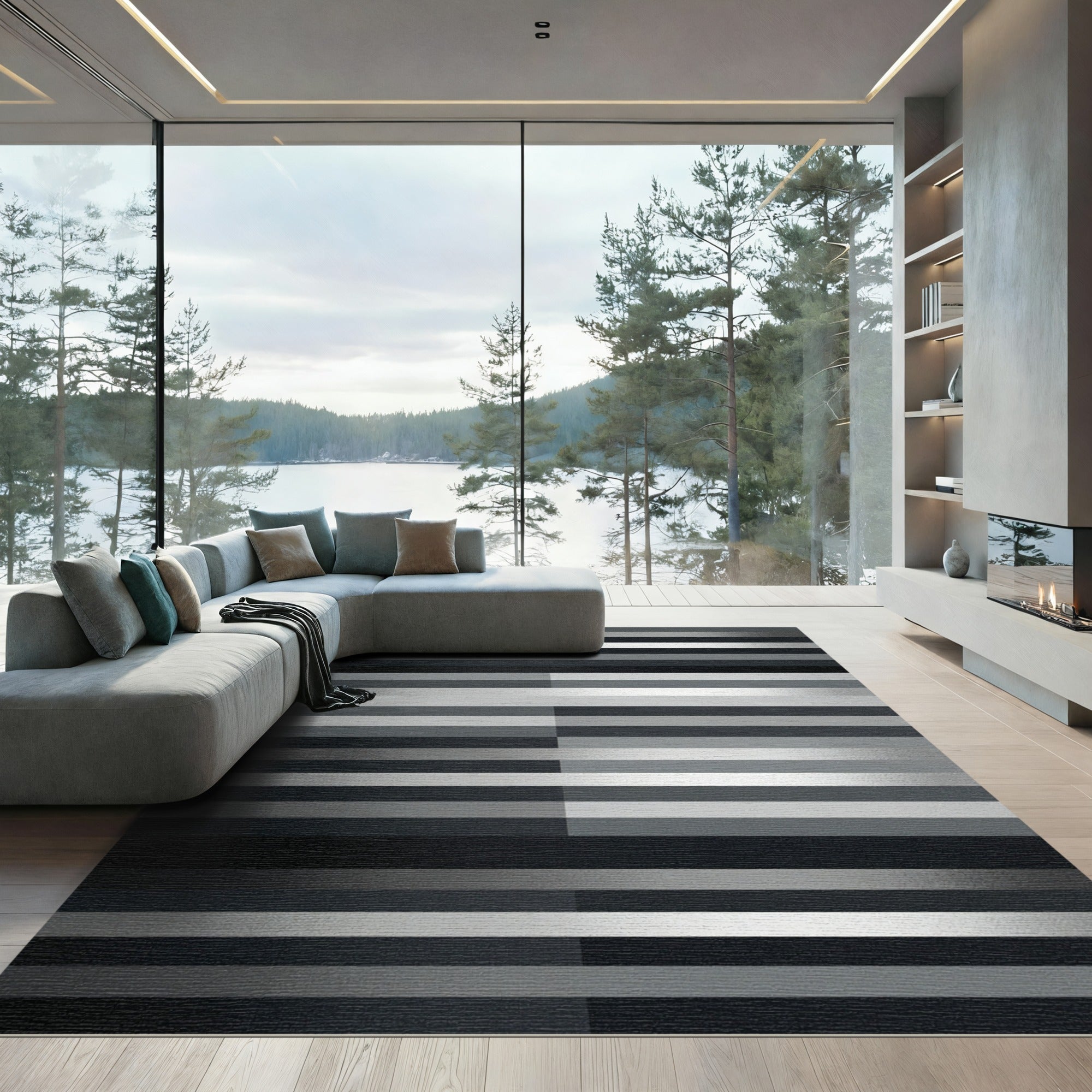 Monochrome Horizontal Stripe Composition Rug