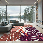 Mauve Plum Monstera Tropical Leaves Rug
