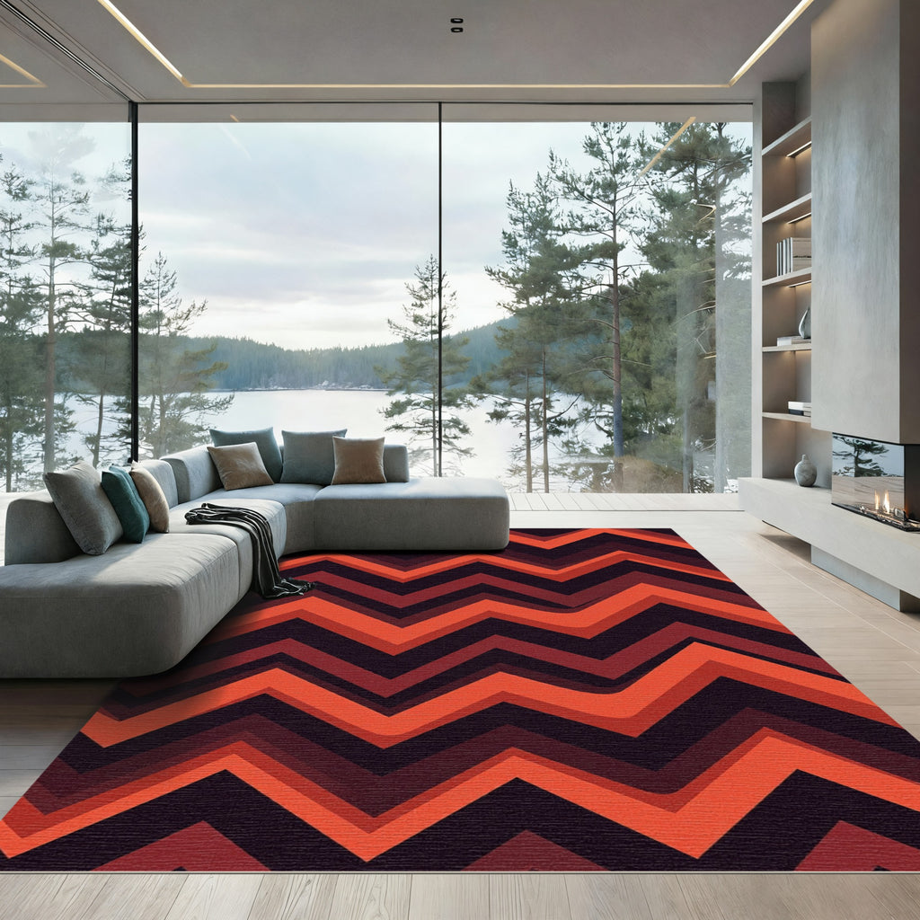 Bold Terracotta Zigzag Geometric Stripe Rug