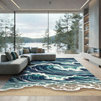 Deep Blue Ocean Wave Composition Rug