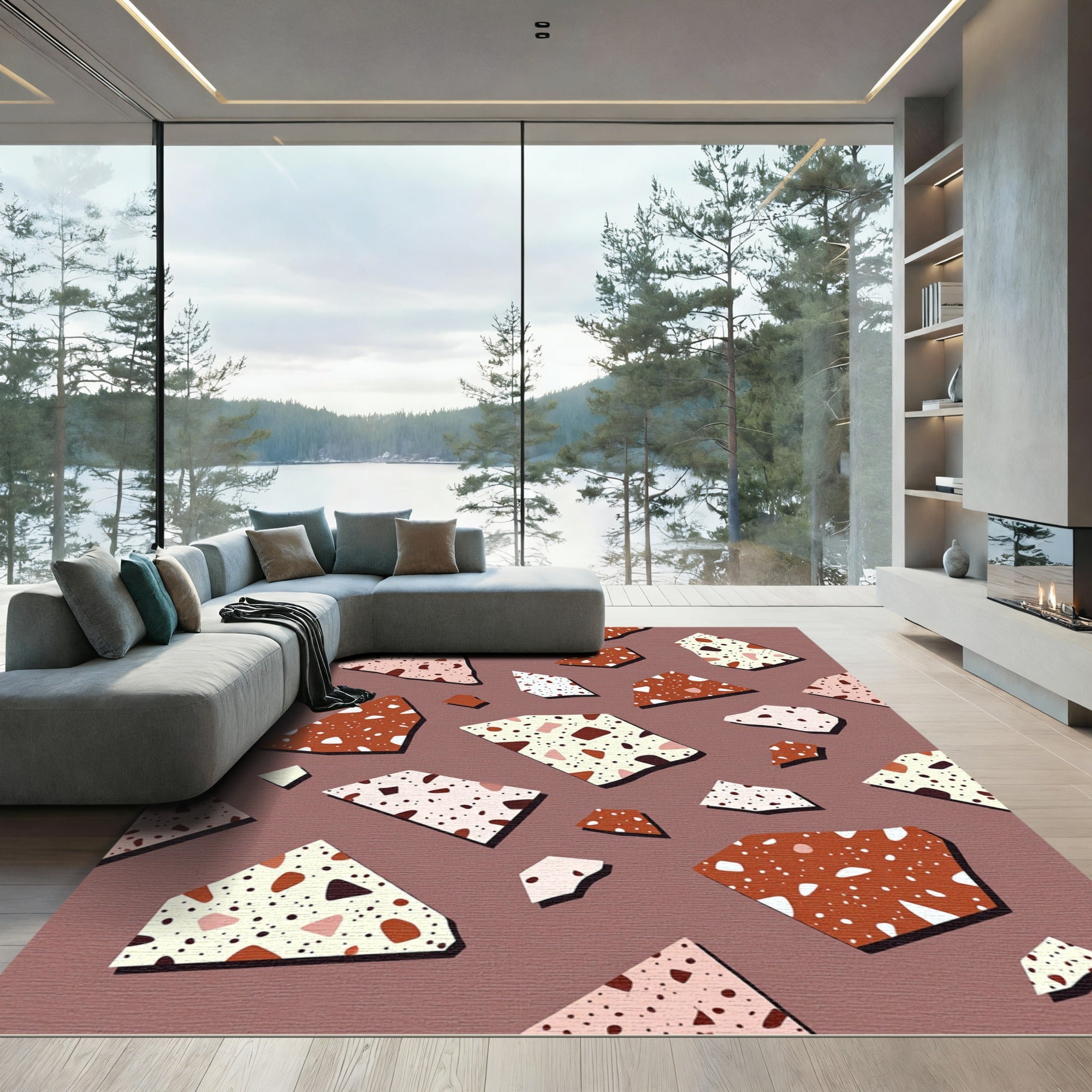 Modern Earthy Terrazzo Fragment Accent Rug