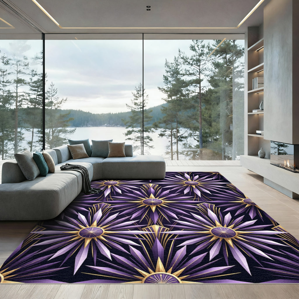 Ornate Purple Sunburst Geo Rug