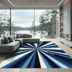 Modern Navy Blue Geometric Sunburst Rug