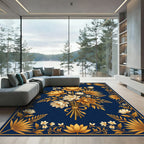 Gold Lotus Botanical Navy Accent Rug