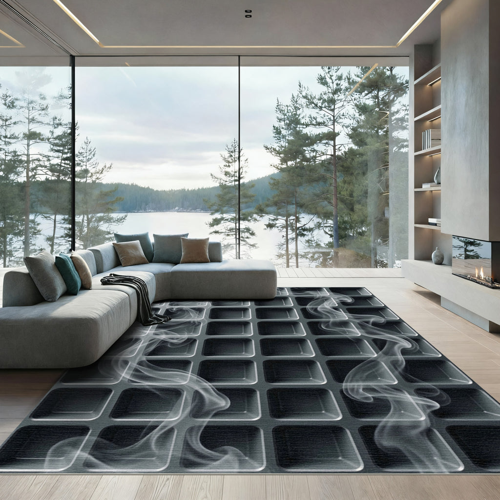 Monochromatic Gray Geometric Grid with Smoke Rug