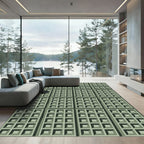 Sage Green Grid Geometric Box Rug