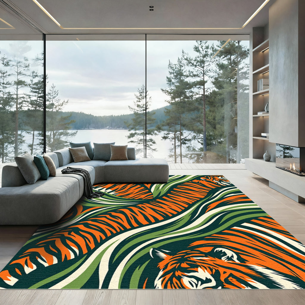 Bold Orange Tiger Striped Jungle Curvature Rug