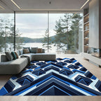 Bold Blue Chevron Geometric Abstraction Rug