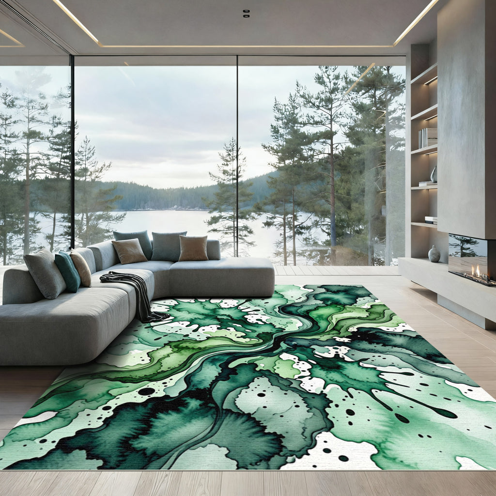 Emerald Swirl Splash Abstract Rug