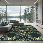 Elegant Cream Floral Wreath Charcoal Rug