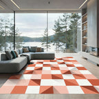 Geometric Terracotta and White Abstract Quilt Rug