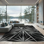 Sharp Black White Starburst Rays Rug