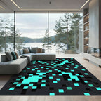 Cyan Pixelated Electric Storm Abstract Rug