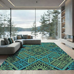 Intricate Emerald Teal Geometric Knot Rug