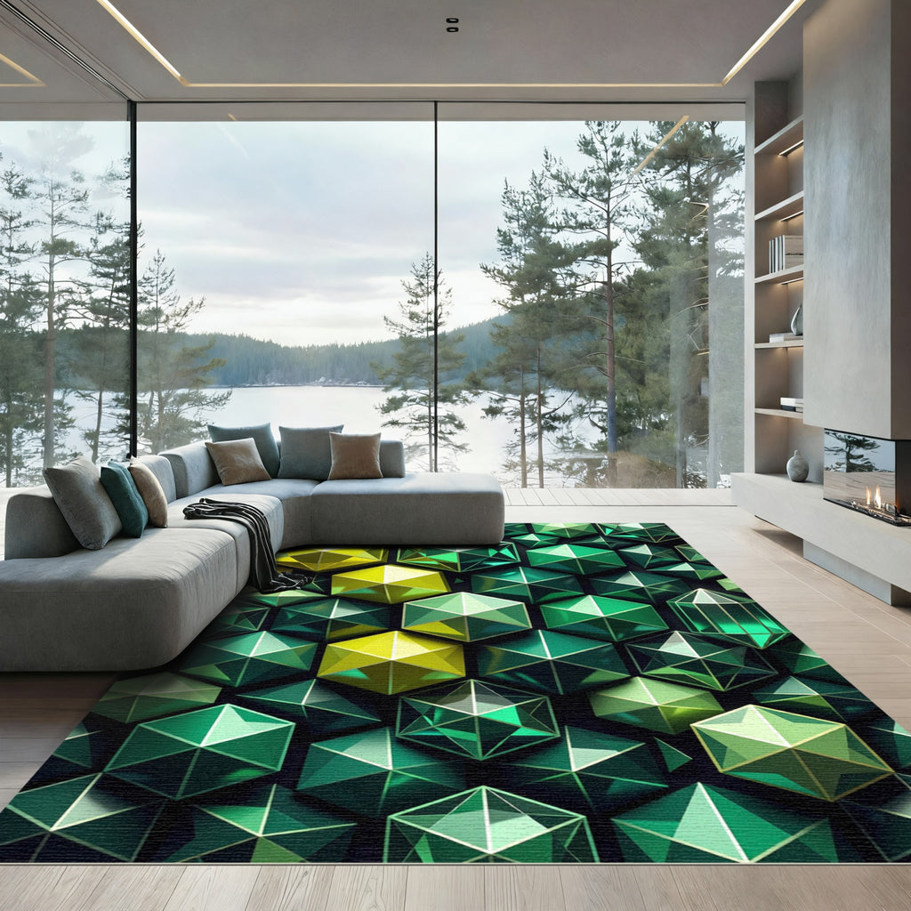 Emerald Yellow Geometric Facets Rug
