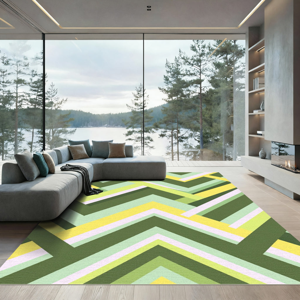 Modern Green Yellow Chevron Geometric Rug