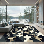 Monochrome Geometric Puzzle Grid Abstract Rug