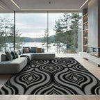 Sophisticated Charcoal and Silver Abstract Damask Rug