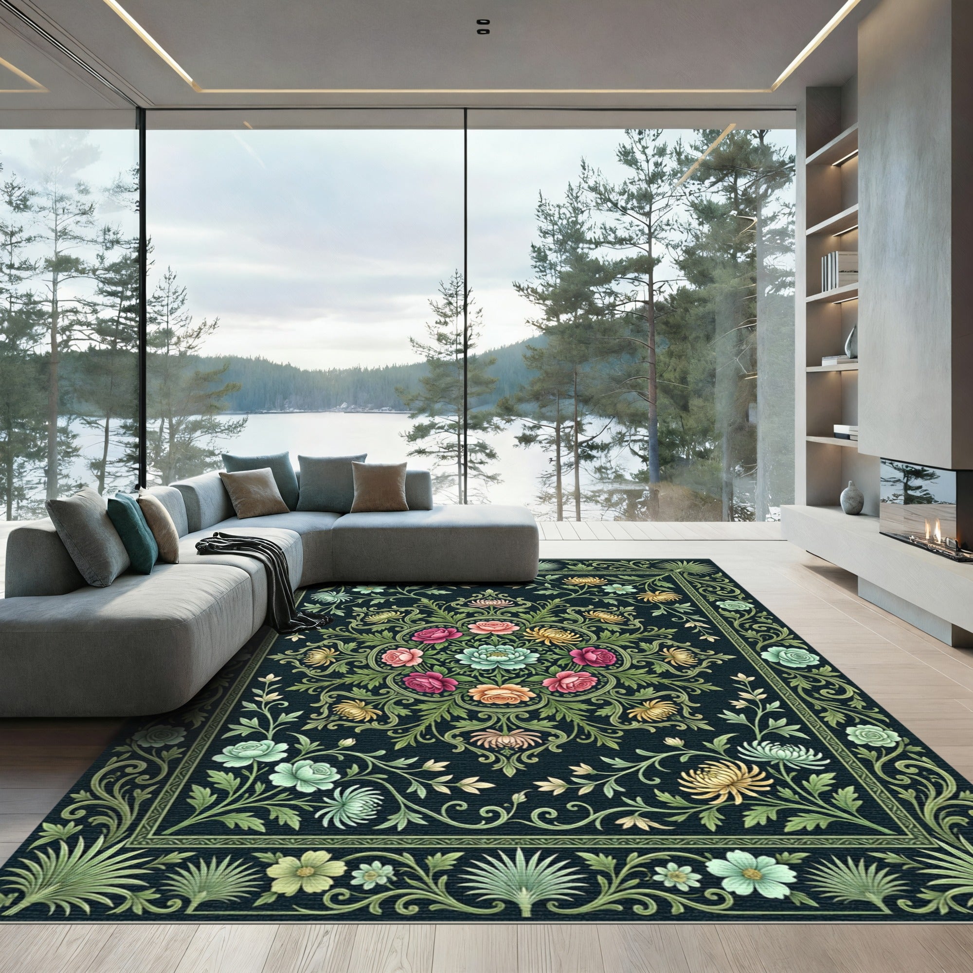 Vintage Botanical Floral Garden Rug