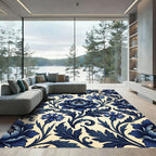 Indigo Blue Floral Art Nouveau Meadow Rug