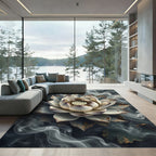Ethereal Silver Lotus Smoke Bloom Rug