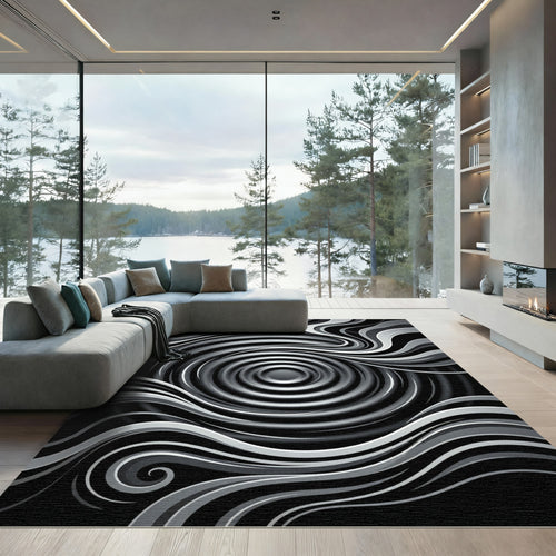 Abstract Ripples Waves MonochromeRug Rug