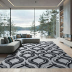Sophisticated Black Sculpted Gothic Trellis Rug