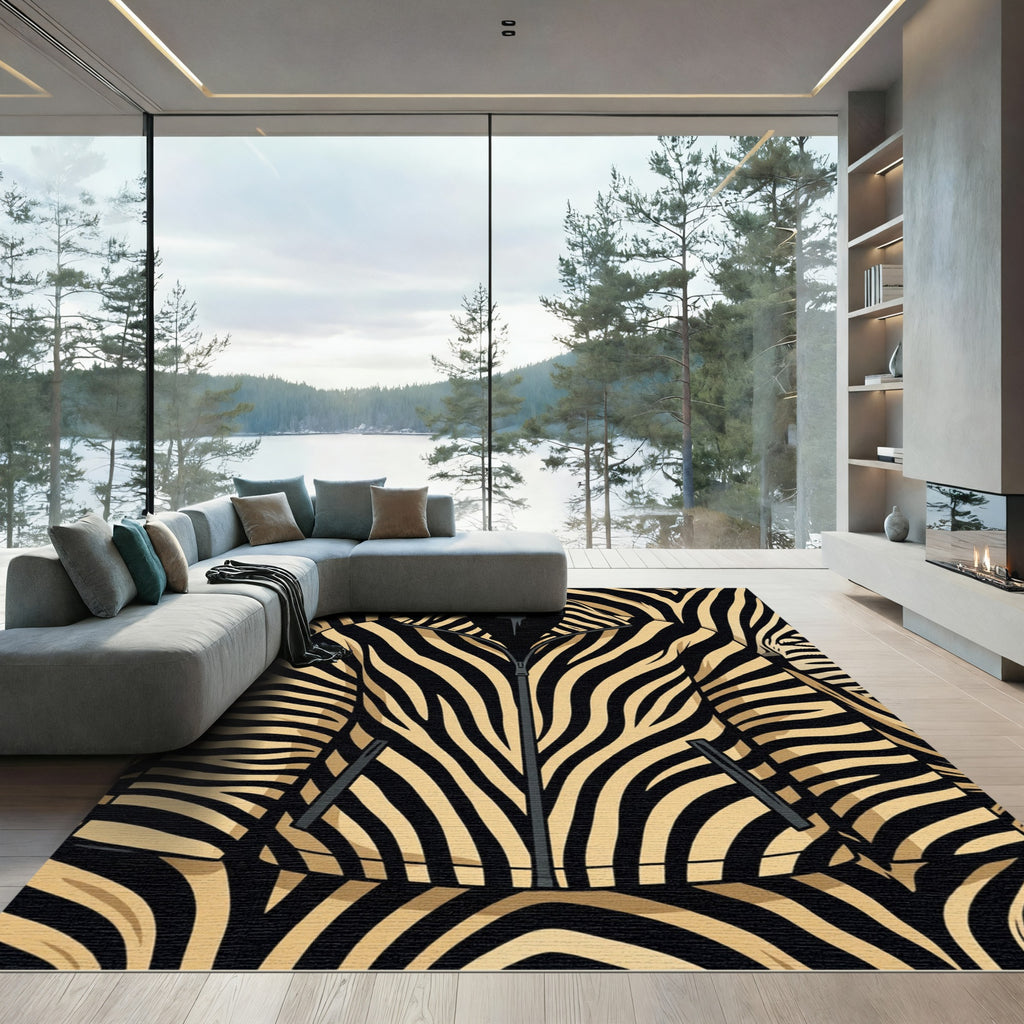Bold Black Tan Zebra Stripes Rug