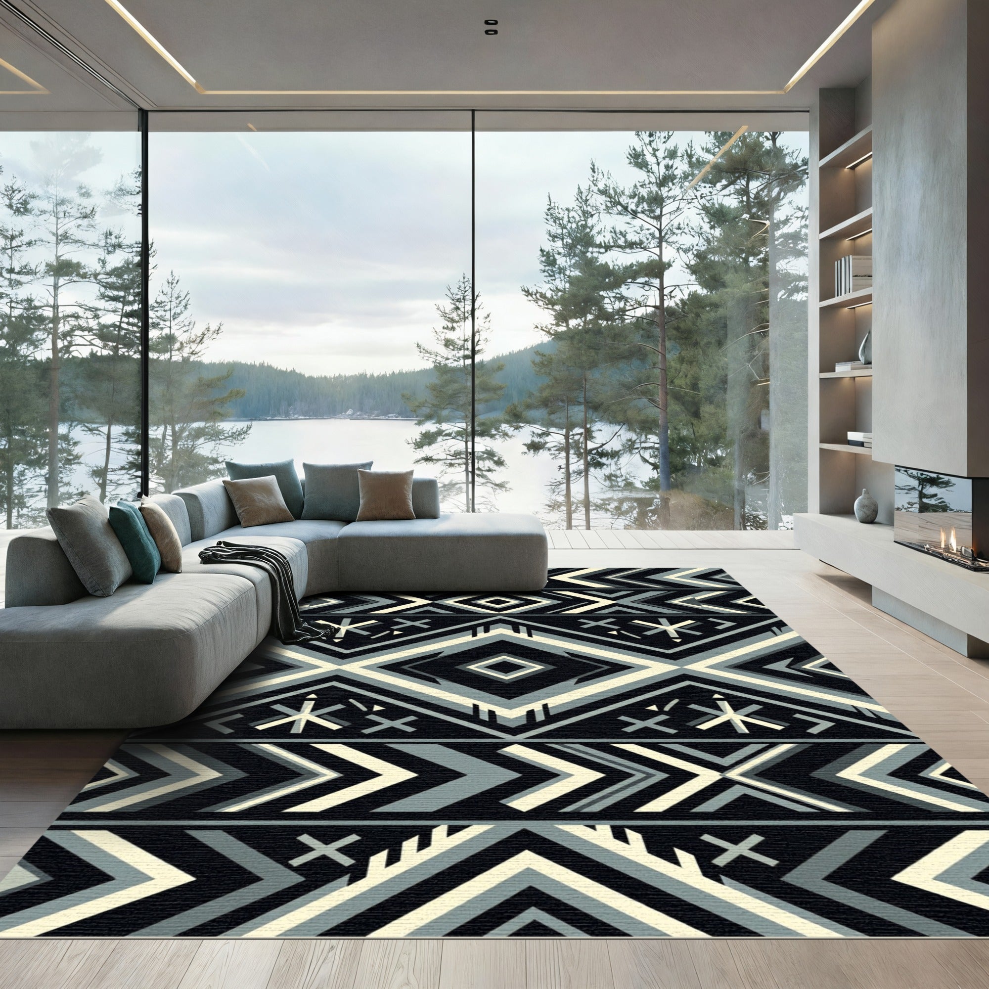 Monochromatic Geometric Diamond Chevron Abstract Rug
